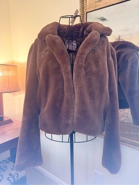 Blank NYC Chocolate Brown Plush Teddy Jacket with Hood